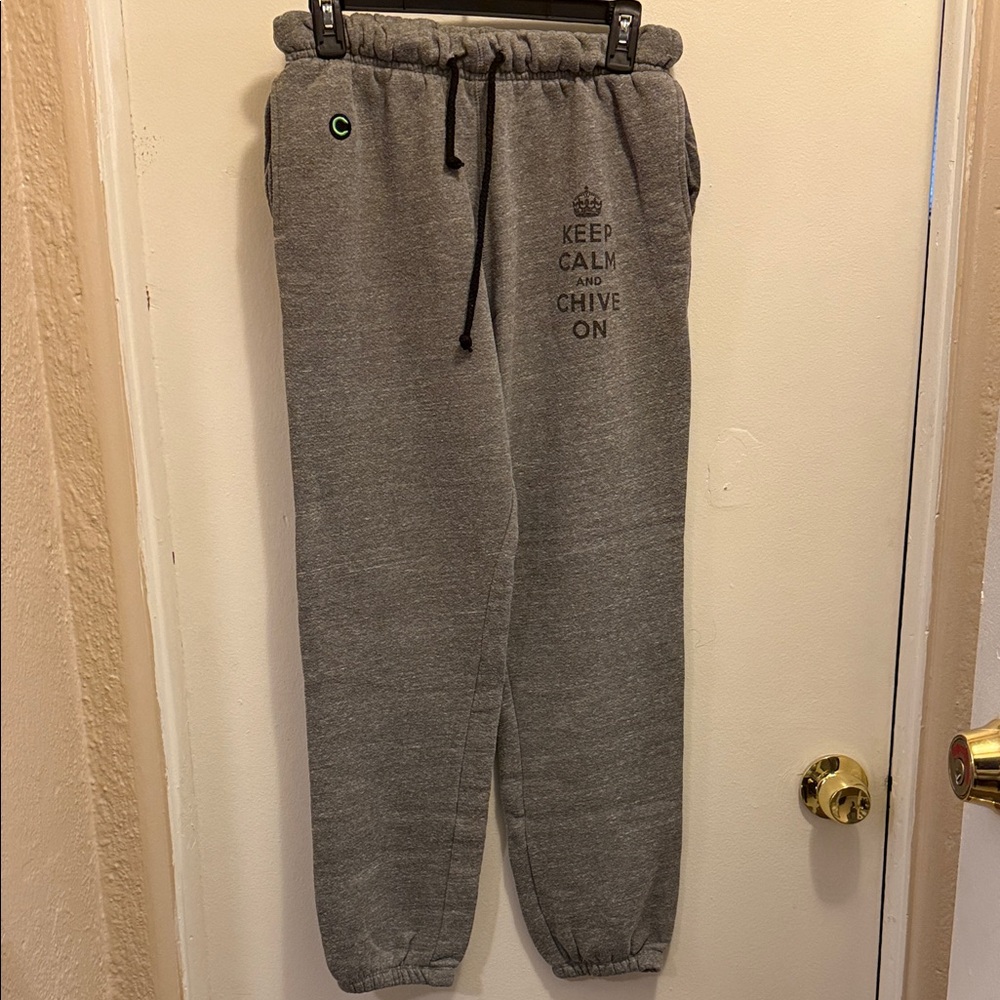 The Chivery Gray Sweatpants with Keep Calm and Chive On Print
